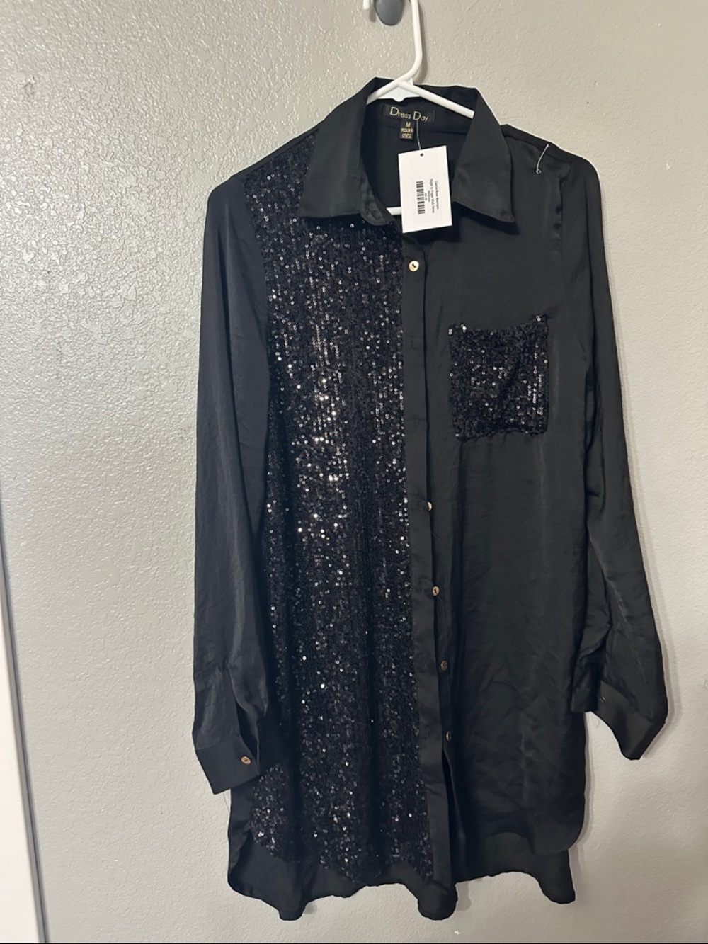 Dress Down Black Sequin Button-Down Shirt